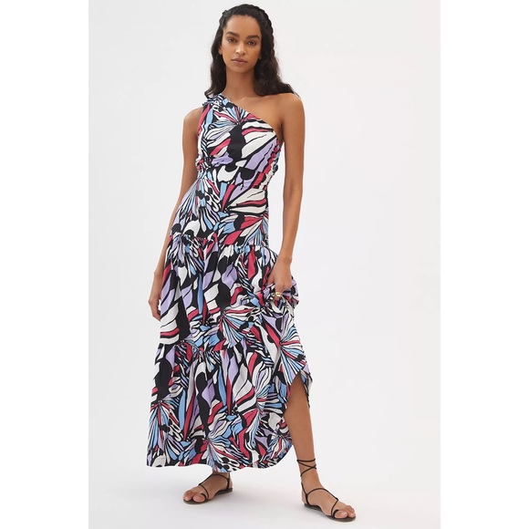 off the shoulder mixed print maxi dress maeve by anthropologie Maeve Off-the-Shoulder Mixed-Print Midi Dress